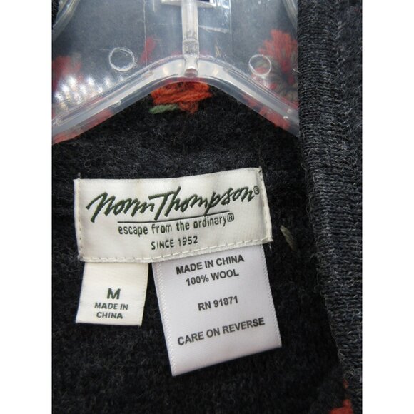 Norm Thompson Sweater Medium Wool Vest Cardigan Embroidered Toggle - Picture 9 of 10
